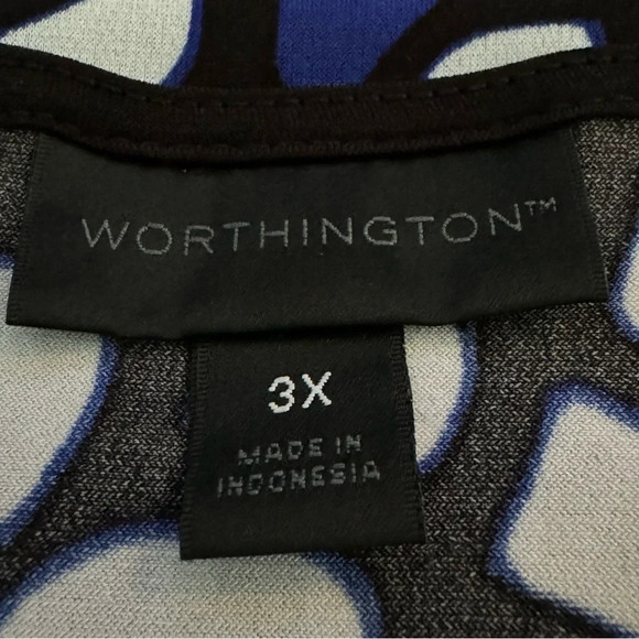 Worthington 3X Shirt Top Blue White Floral Cap Short Sleeve Scoop Neck Stretch - Picture 5 of 7